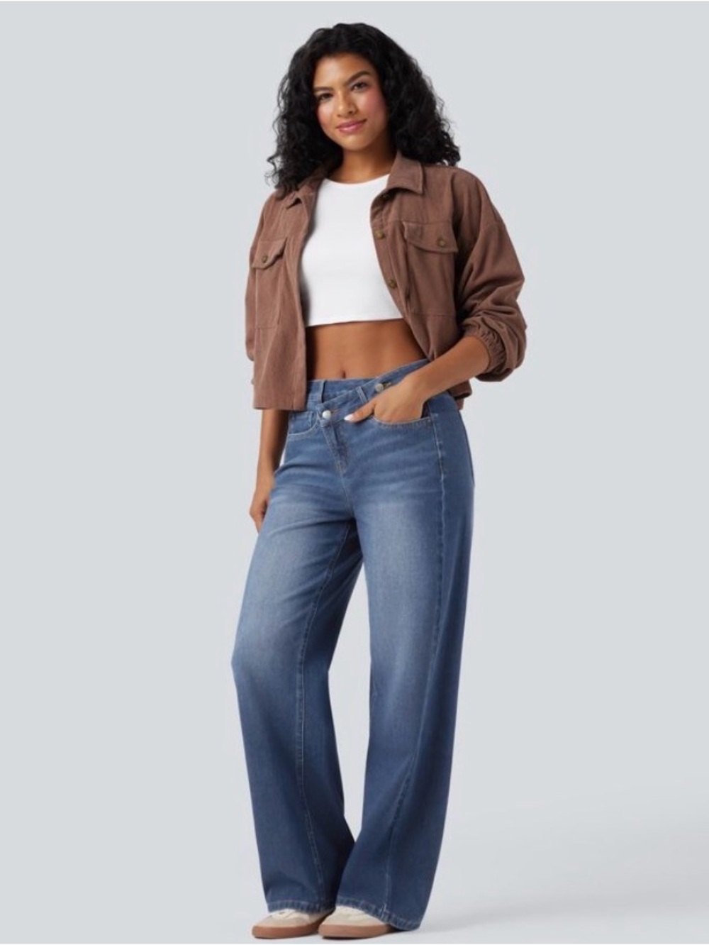 Halara Flex Asymmetric Low Rise Waist Wide Leg Stretch Jeans size M Mid Blue